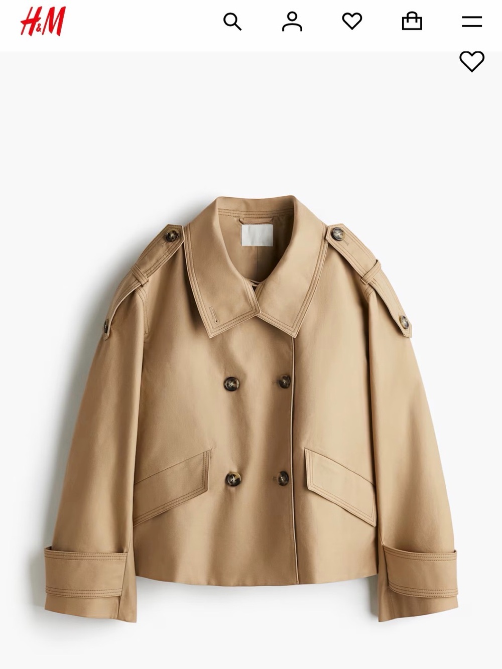 H& M Tan Cropped Trench with Funnel Neck